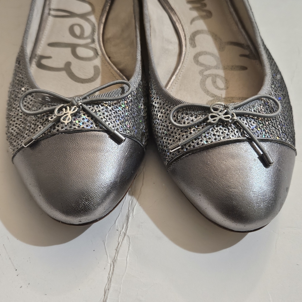 Sam Edelman Metallic Silver Loafers with Bow Accent - Picture 4 of 11